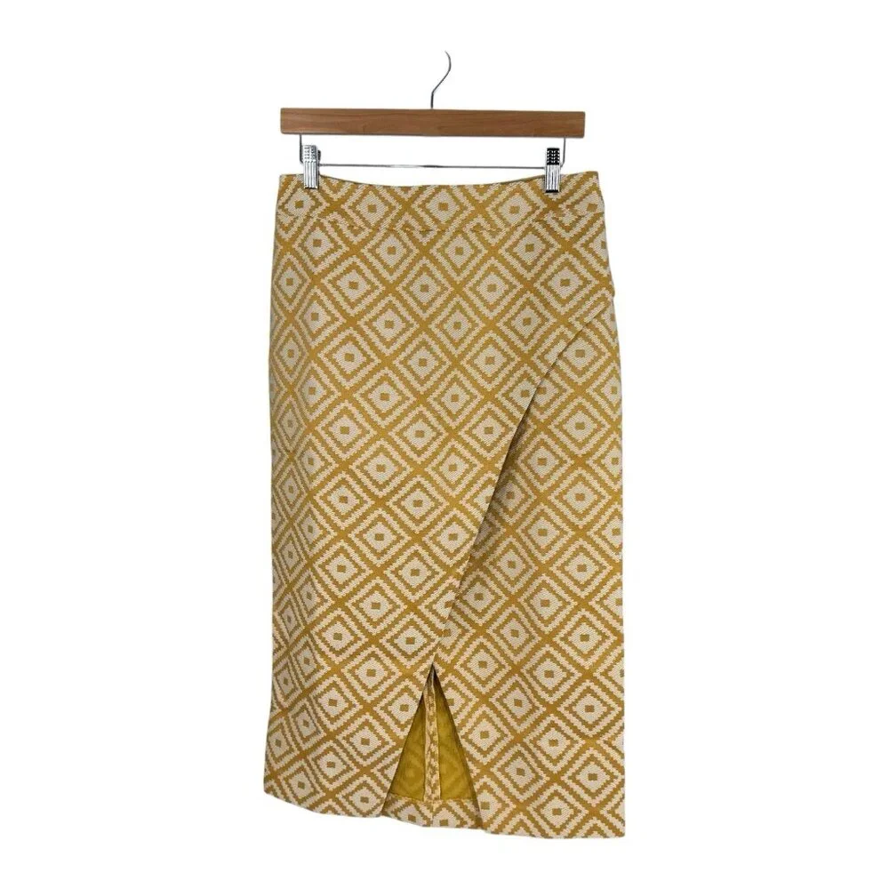 Tuckernuck NEW Marigold Tweed Margo Yellow Retro Diamond Midi Skirt Size M - Picture 4 of 12